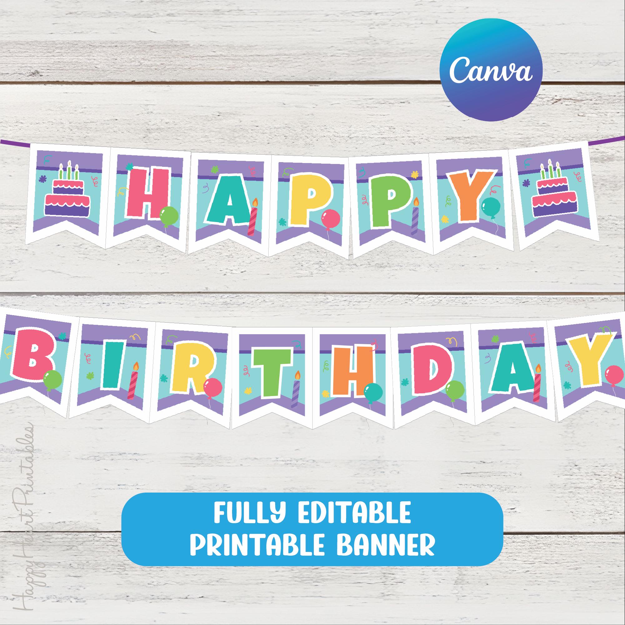 Editable Printable Birthday Banner - Canva Template - Etsy Canada