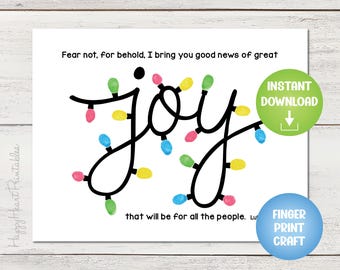 Fingerabdruck Weihnachtslichter Printable Craft - JOY