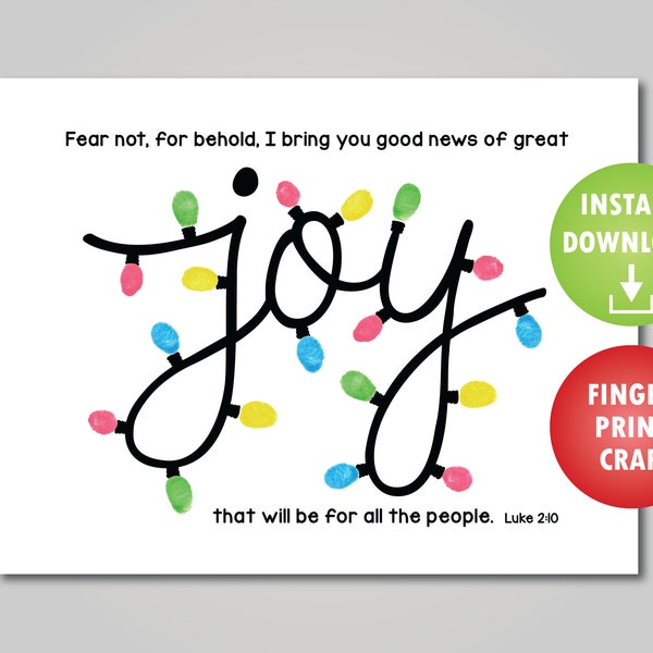 Fingerprint Christmas Lights Printable Craft - JOY