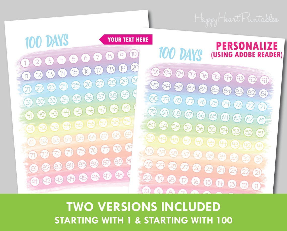 100 Day Countdown Printable 100 Days Chart Etsy