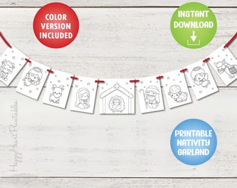 Nativity Garland - Christmas Banner - Printable