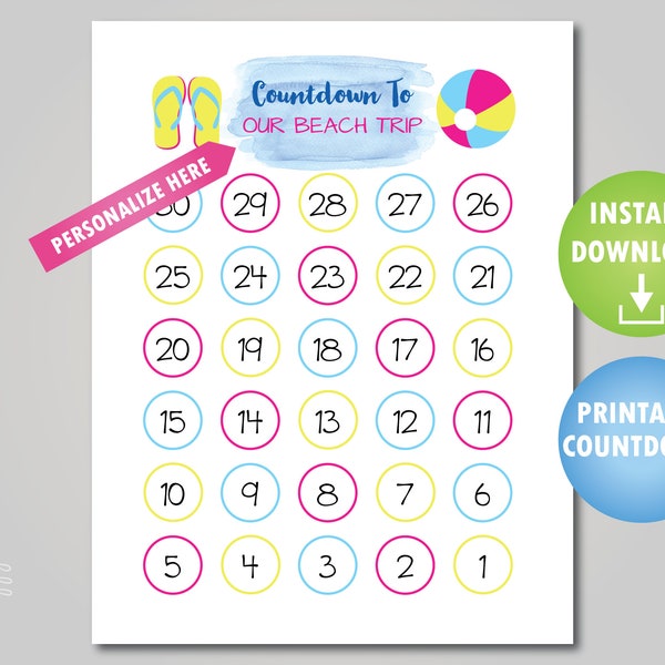 Printable Beach Countdown - Editable Title