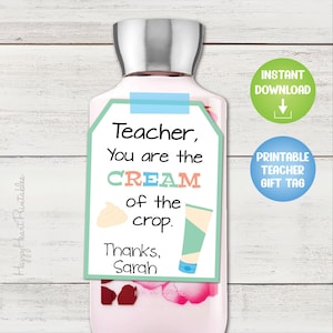 Teacher Appreciation Gift Tag - Printable hand cream gift Tag