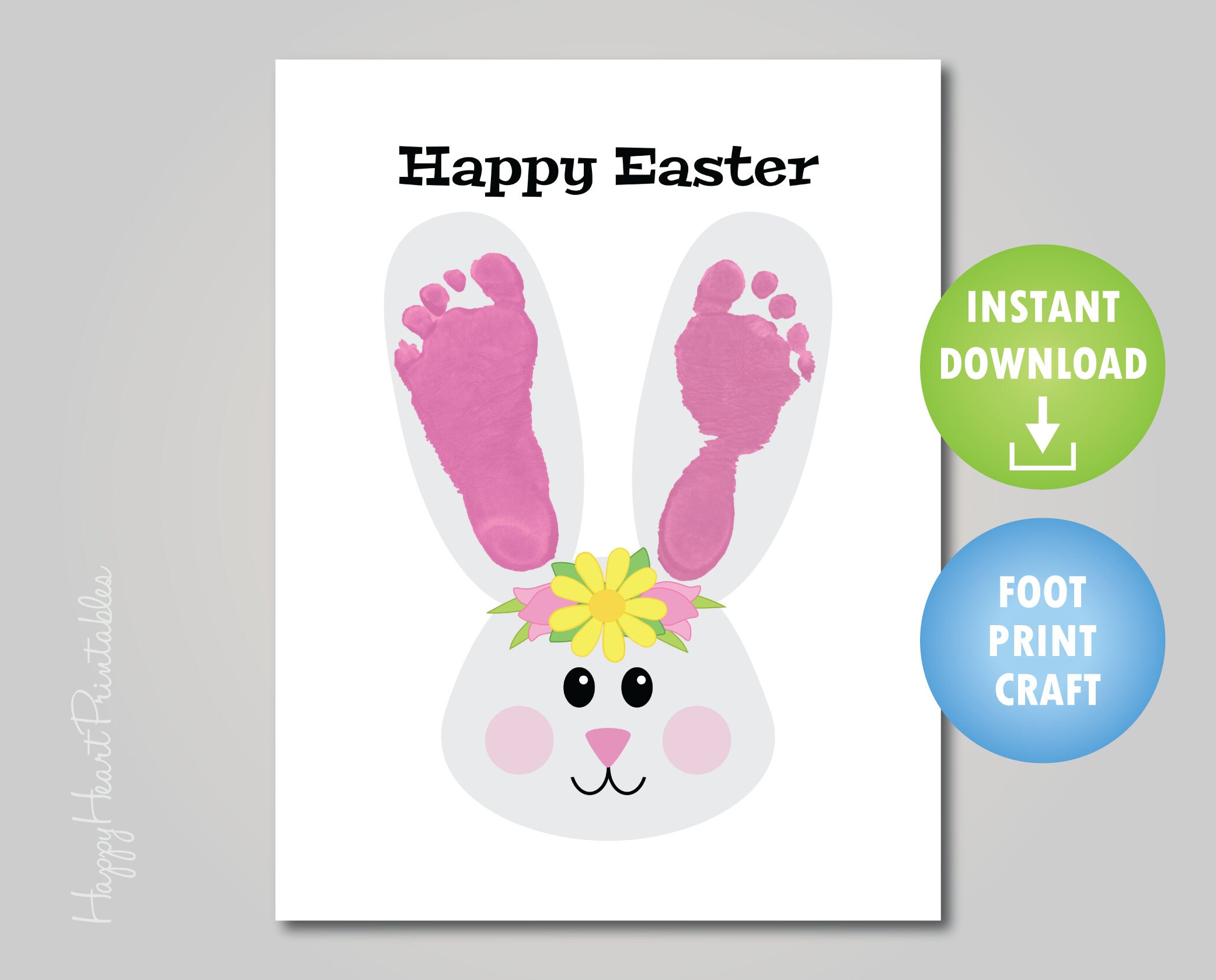 bunny footprint easter art template etsy
