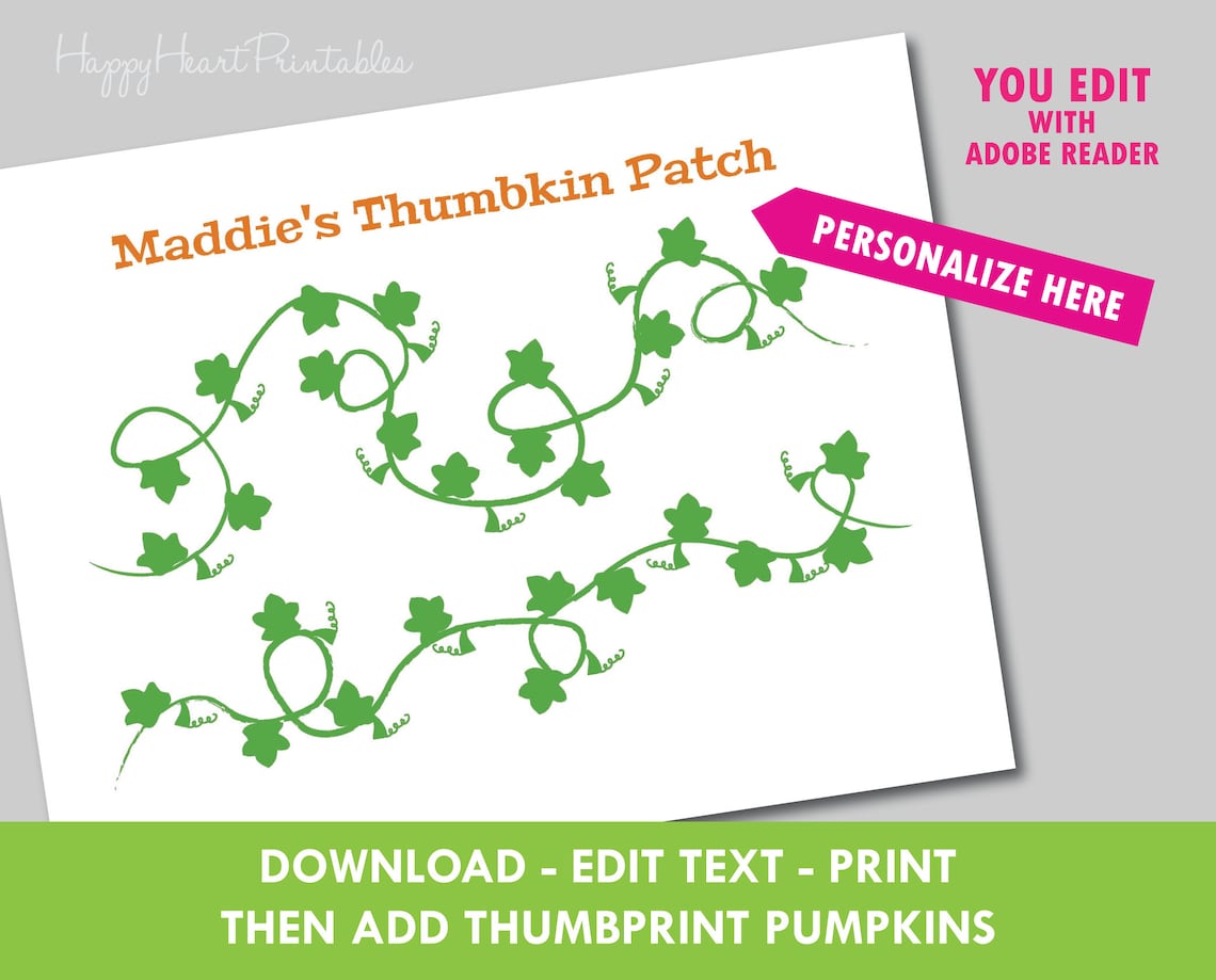 Fall Fingerprint Art Thumbkin Patch Printable Pumpkin Etsy