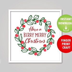 Fingerabdruck-Weihnachtskranz druckbare Vorlage - Fingerabdruck-Weihnachtskunst