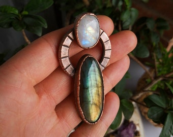 Electroformed Labradorite with Moonstone | Magical Amulet | Goddess Pendant | Witchy Pendant | Witchy Jewelry | Copper Jewelry