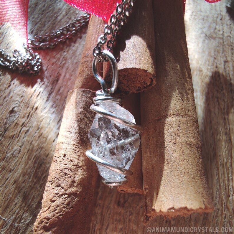 Minimalist Silver wrap Pendant double teminated quartz pendant Diamond Quartz Necklace Necklace Stone Jewelry Mineral Necklace