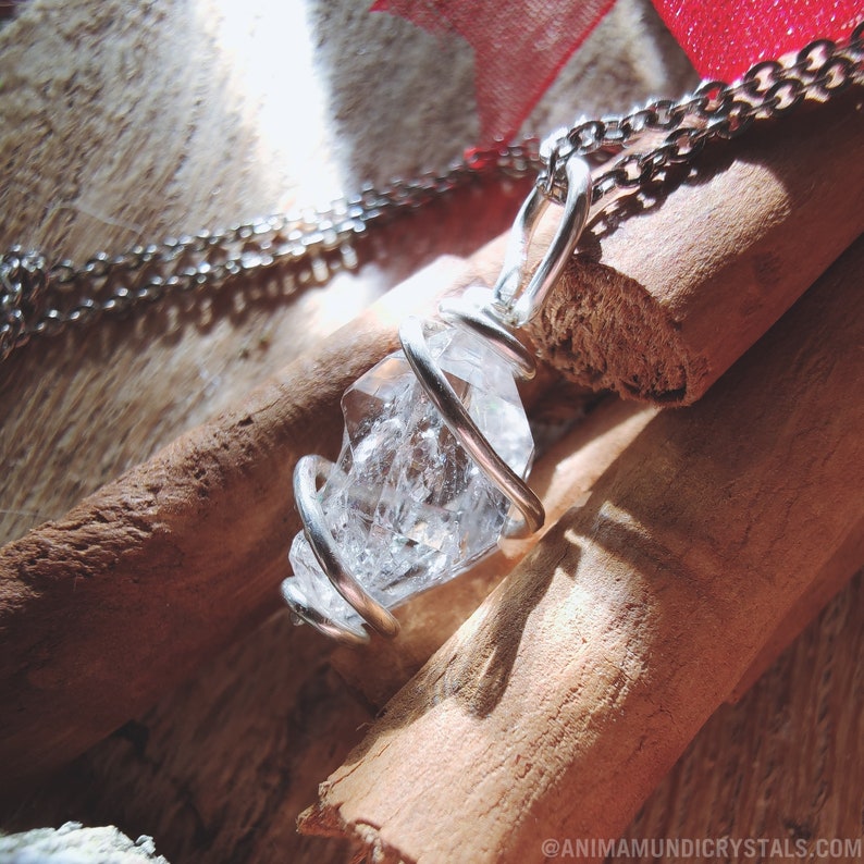 Minimalist Silver wrap Pendant double teminated quartz pendant Diamond Quartz Necklace Necklace Stone Jewelry Mineral Necklace