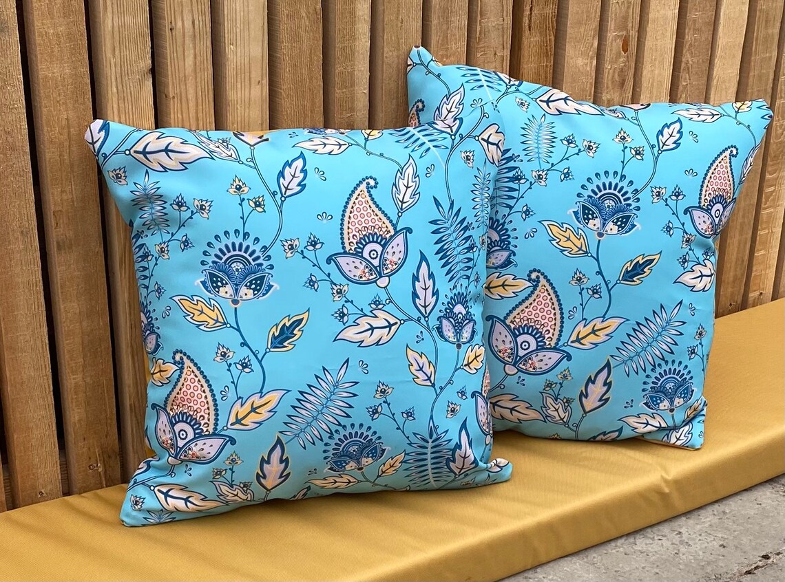 Outdoor cushion Turquoise tropical flowers Etsy