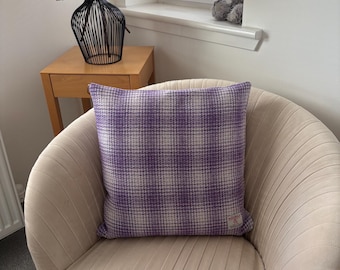 Handmade Harris Tweed Cushion: white/lilac Ombré Wool Pillow Cover