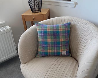 Harris Tweed Cushion Cover: Pastel Plaid Wool Pillow, Handmade in Scotland