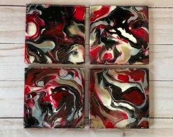 Coasters, Custom coasters, Tiles coasters, abstract art, Epoxy coasters, fluid art coasters, home decor, 4x4 coasters, abstract coasters