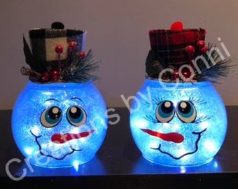 Christmas decor, snowman, Light up snow man, Christmas, Holiday decor, Fish bowl snowman,