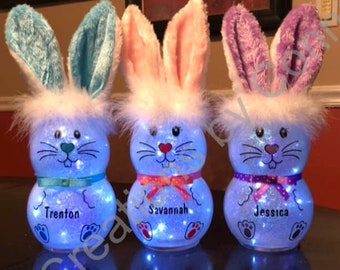 Easter bunnies, Light up Easter bunnies, Personalized Easter bunnies, Easter gifts, Easter Decor, Fishbowl Easter bunnies