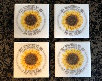 Sunflower coasters, custom coasters, Tiles coasters, personalized coasters, Epoxy coasters, Floral coasters,