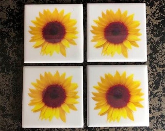 Sunflower coasters, custom coasters, Tiles coasters, personalized coasters, Epoxy coasters, Floral coasters,