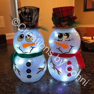 Christmas decor, snowman, Light up snow man, Christmas, Holiday decor, Fish bowl snowman,