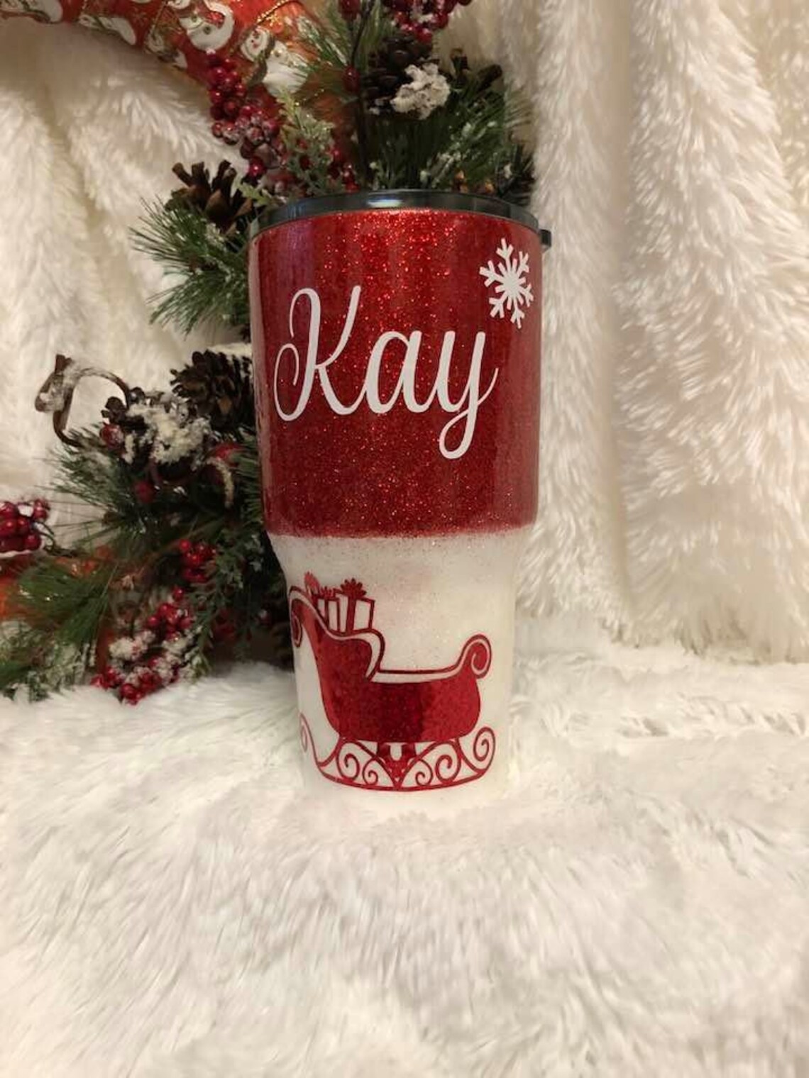 Christmas Glitter Tumbler Santa Glitter Tumbler Sleigh Etsy