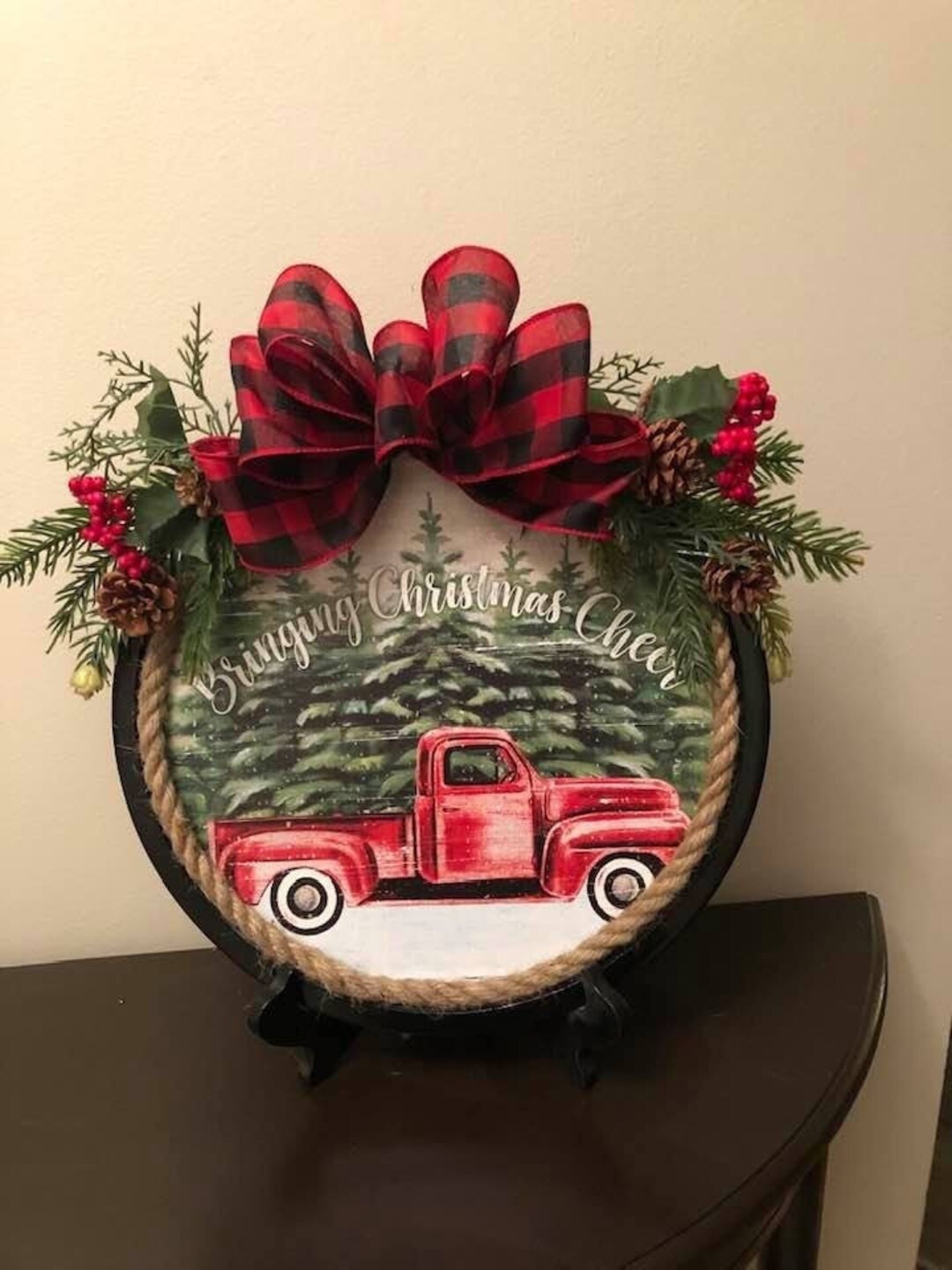 Christmas Decor, Red Truck Decor, Holiday Decor, Decorative Plates, Buffalo Plaid Decor ...