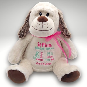 Personalized Dog • Birth Announcement Stuffed Animal • Birth Stat Animal • Personalized Baby Gift • Embroidered Birth Announcement Dog