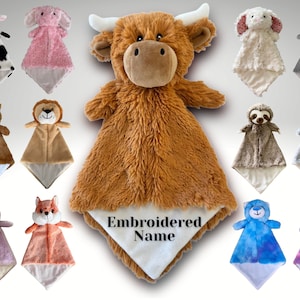 Personalized Animal Lovey • Custom Baby Lovey • Embroidered Lovey • Personalized Security Blanket • Personalized Baby Blankie • Highland Cow