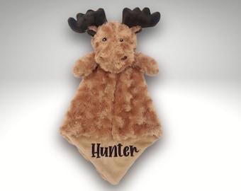 Personalized Moose Lovey | Custom Baby Blanket | Embroidered Lovey | Personalized Security Blanket | Personalized Blanket | Monogram Lovey