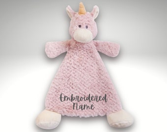 Personalized Unicorn Lovey with Rattle, Custom Baby Blanket, Embroidered Lovey, Personalized Security Blanket , Personalized Baby Blankie