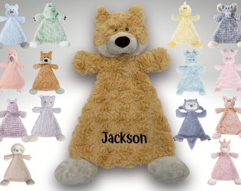 Personalized Animal Lovey with Rattle • Embroidered Lovey • Personalized Security Blanket • Personalized Baby Blankie • Monogrammed Lovey