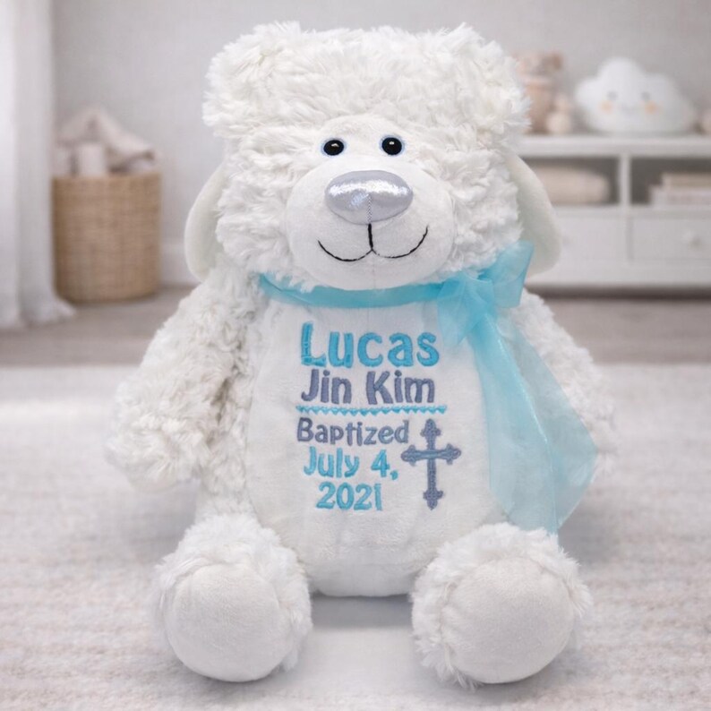 Oso ángel personalizado • Animal de peluche para anuncio de nacimiento • Animal para el día del nacimiento • Regalo personalizado para bebé • Oso conmemorativo bordado imagen 2