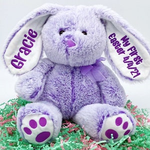 Personalized Easter Bunny Embroidered Bunny Custom Bunny with Name My 1st Easter Bunny Personalized Bunny Monogrammed Easter Gift Purple