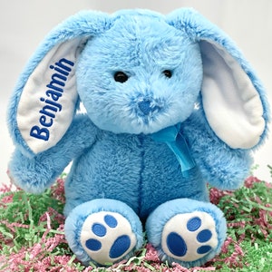 Personalized Easter Bunny Embroidered Bunny Custom Bunny with Name My 1st Easter Bunny Personalized Bunny Monogrammed Easter Gift Blue