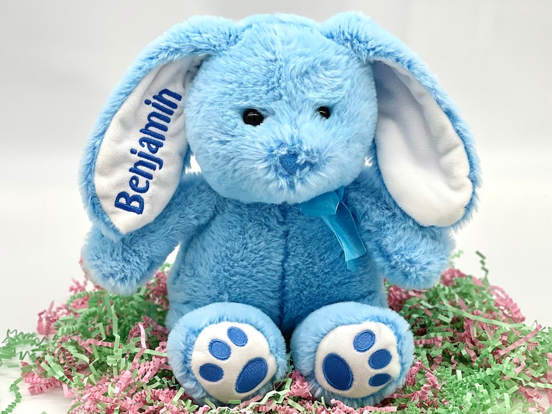 Personalized Easter Bunny Embroidered Bunny Custom Bunny with Name My 1st Easter Bunny Personalized Bunny Monogrammed Easter Gift Blue