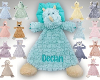 Personalized Animal Lovey with Rattle • Embroidered Lovey • Personalized Security Blanket • Personalized Baby Blankie • Dinosaur Lovey