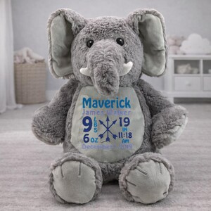 Personalized Elephant • Birth Announcement Stuffed Animal • Birth Stat Animal • Personalized Baby Gift • Monogrammed Elephant Baby Gift