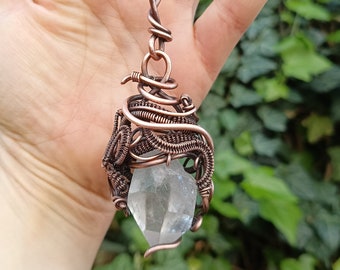 CRISTAL QUARTZ AMULET, amulet krystalicznego spokoju, oczyszczania w najwyższej wibracji, kryształ górski w miedzi, medytacyjny amulet