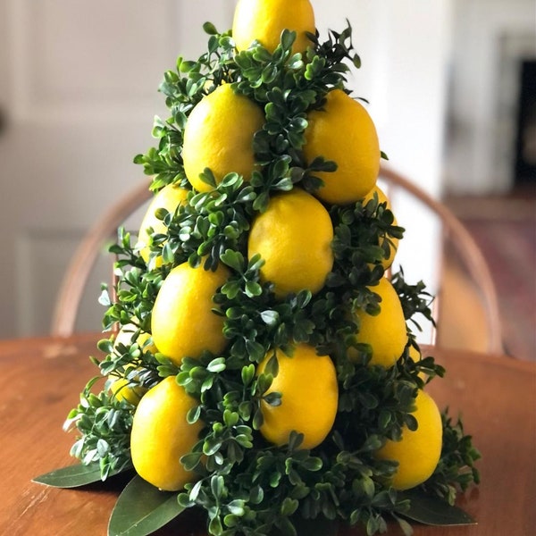 Classic Colonial Williamsburg Type  Lemon Cone, Custom Order Table Centerpiece, Lemons, Magnolia, Boxwood, Fruit Cone