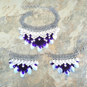 Dragon Scale Mail Armor Necklace and Hand Armors with Koi Scale Tops -Ethereal Amethyst-