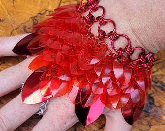 Red Hand Armor Bracelet, Dragon Scale Mail, Transparent Polycarbonate