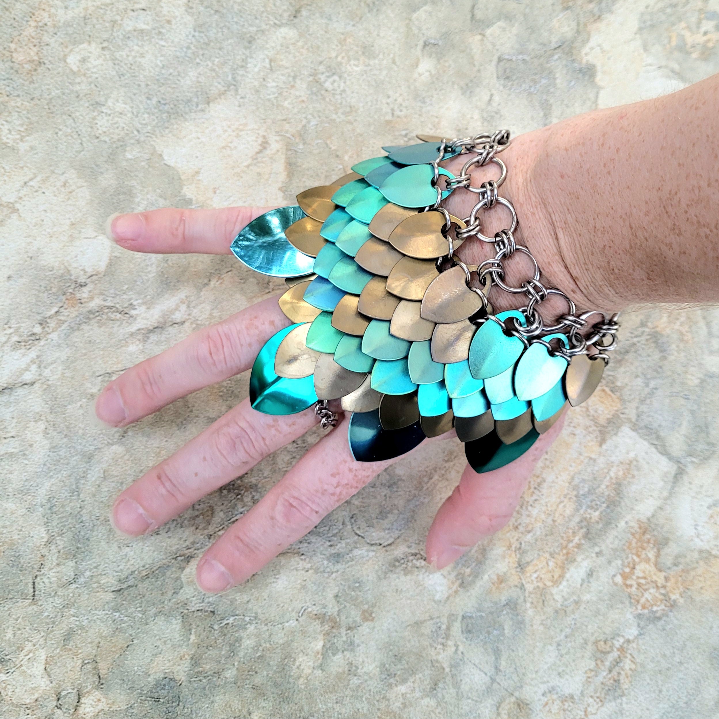 Titanium Dragon Scale Mail Hand Armor Green and Bronze - Etsy