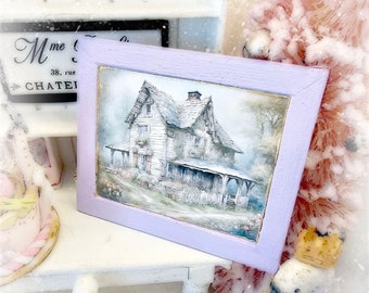 Dollhouse Miniature, Cottage Farmhouse No.1:2, Handmade Framed Art
