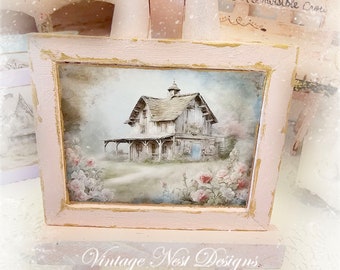 Dollhouse Miniature, Cottage Farm Barn No.1:3, Handmade Framed Art