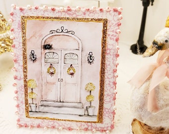 Dollhouse Miniature, Paris Doors No.1:2, Handmade Framed Art