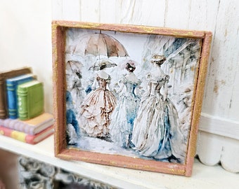 Dollhouse Miniature, Victorian Ladies No.1:1, Handmade Wooden Framed Art