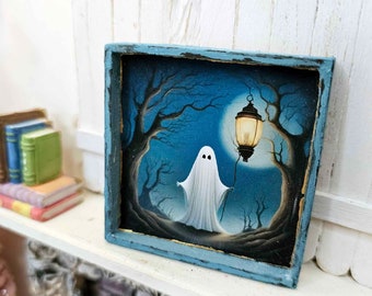 Dollhouse Miniature, Ghost Lantern No.1:1, Handmade Wooden Framed Art