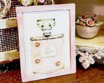 Dollhouse Miniature, Perfume No.3:3, Handmade Wooden Framed Art