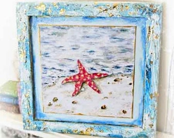 Dollhouse Miniature, Starfish Ashore No.2:3, Handmade Wooden Framed Art