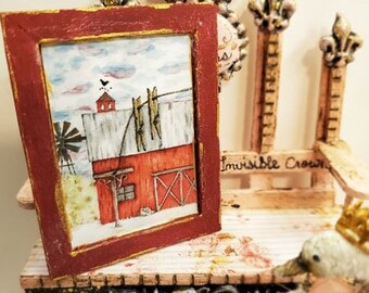 Dollhouse Miniature, Farm Life No.17:2, Handmade Wooden Framed Art