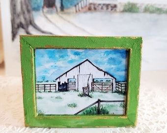 Dollhouse Miniature, Farm Life No.14, Handmade Wooden Framed Art