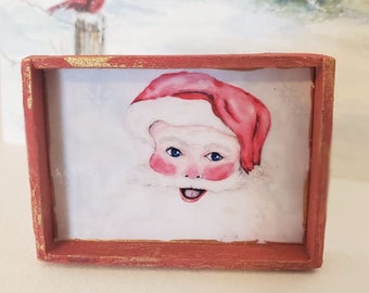 Dollhouse Miniature, Santa No.1:3, Handmade Wooden Framed Art